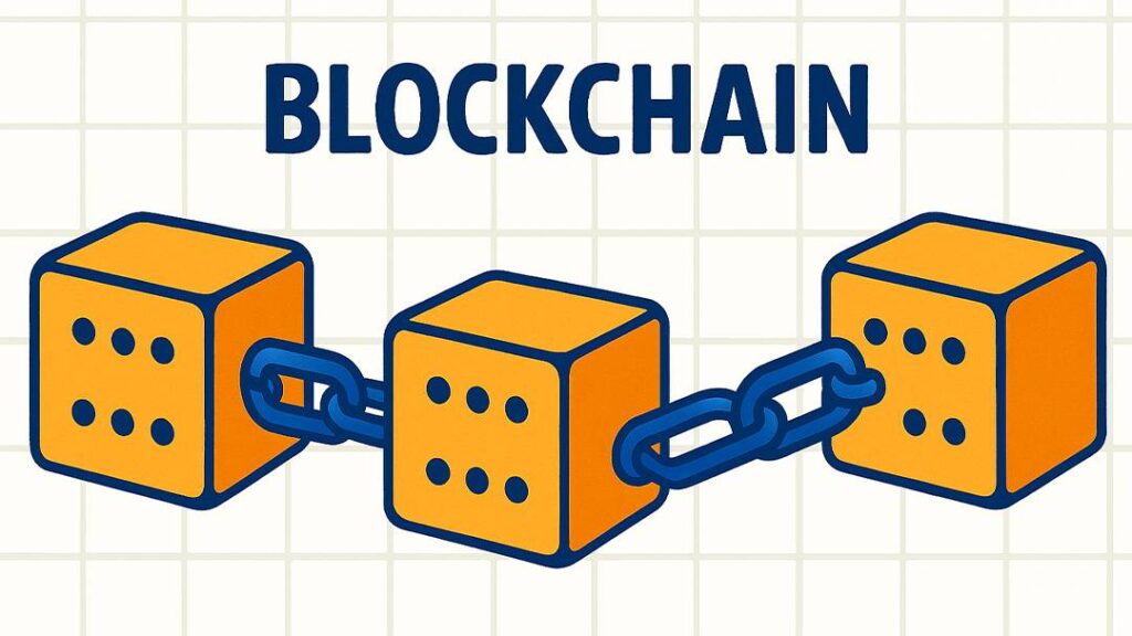 Blockchain illustration showing connected blocks symbolizing secure digital ledger technology