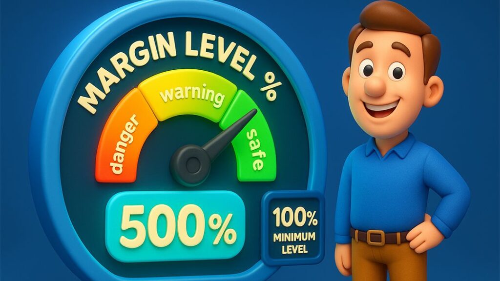 Illustration of Forex margin level at 500 percent with safe, warning, and danger zones