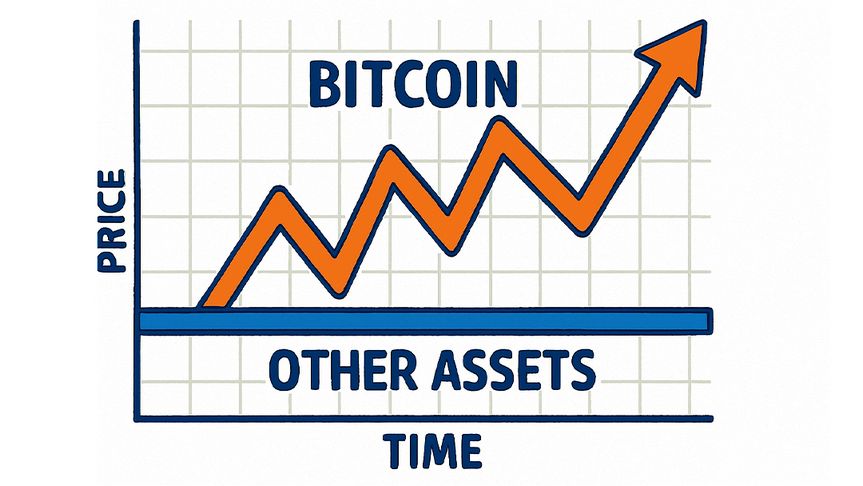 Bitcoin price growth compared to other assets over time
