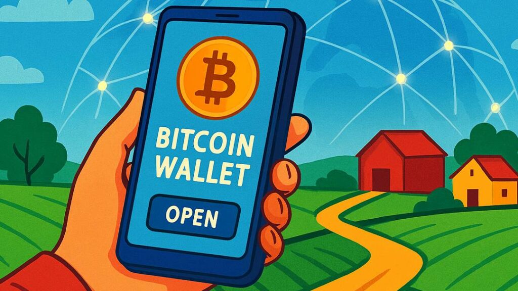 What problems did Bitcoin solve — illustration of a Bitcoin wallet on a smartphone, symbolizing financial freedom and global access.