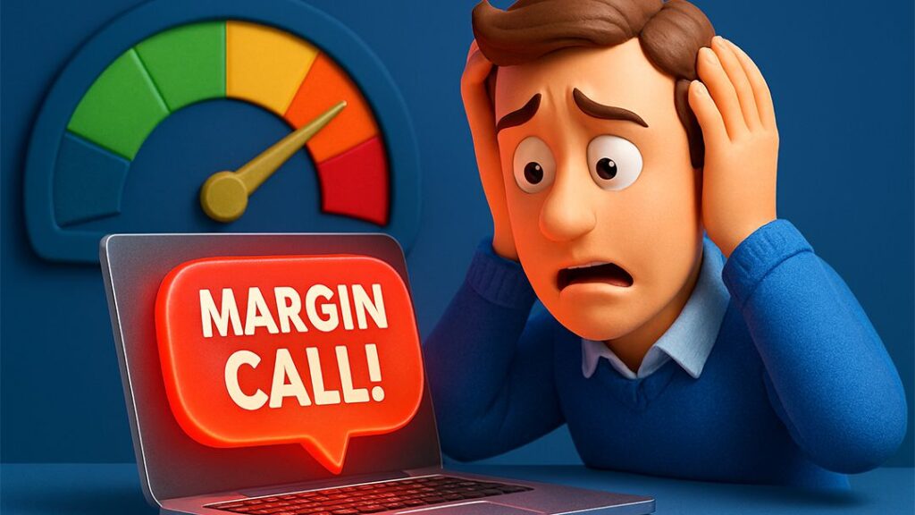 Trader shocked by margin call warning on laptop screen with red alert in Forex trading