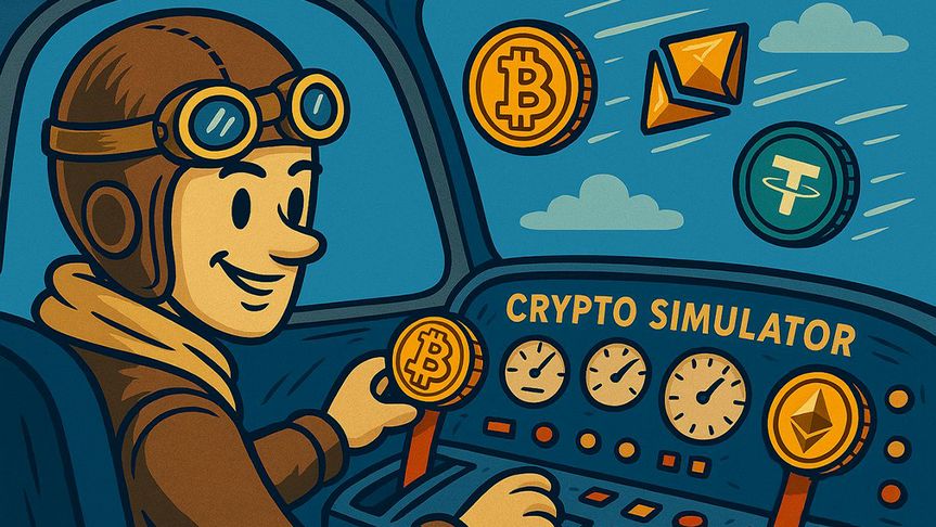 Cryptocurrency explained through a crypto simulator with Bitcoin, Ethereum and Tether