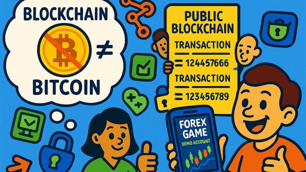 Blockchain is not Bitcoin illustration showing public blockchain transactions, Forex Game demo account for beginners