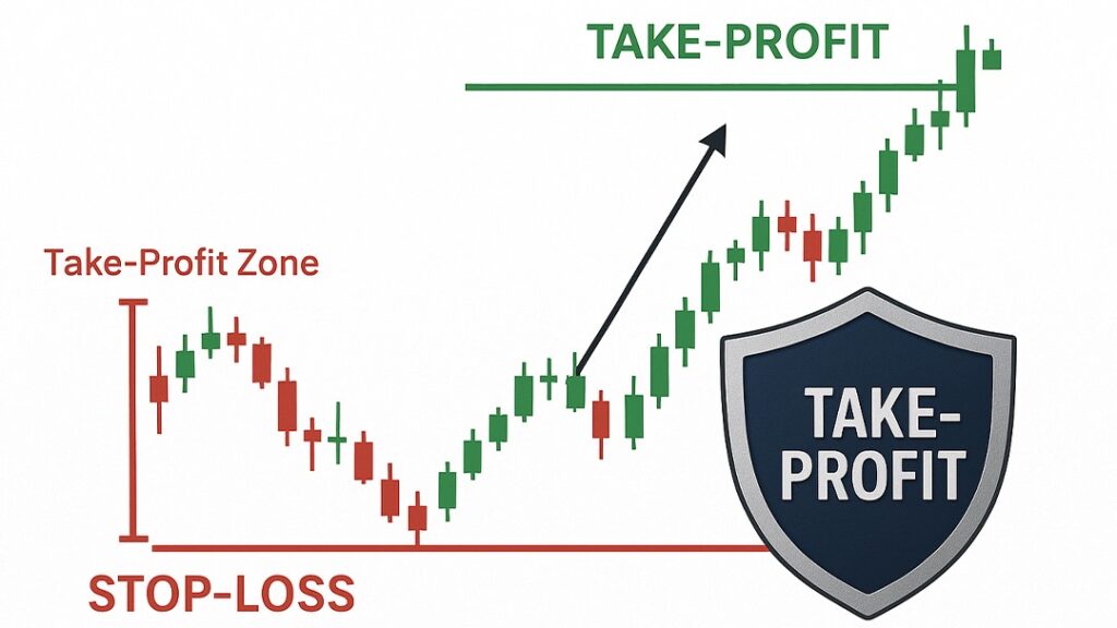 Forex chart showing stop-loss and take-profit levels with price movement upward.