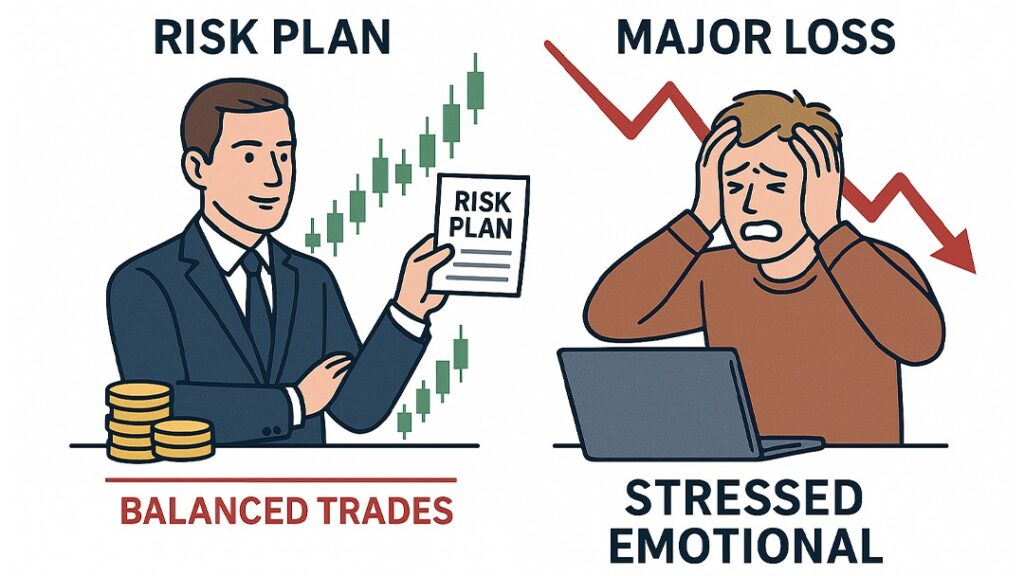Forex risk management concept showing how a risk plan prevents emotional losses in trading.