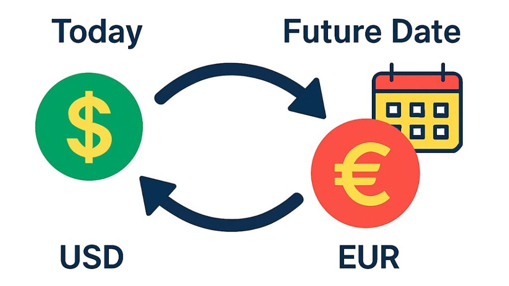 Forex swap illustration: exchanging USD today for EUR on a future date.
