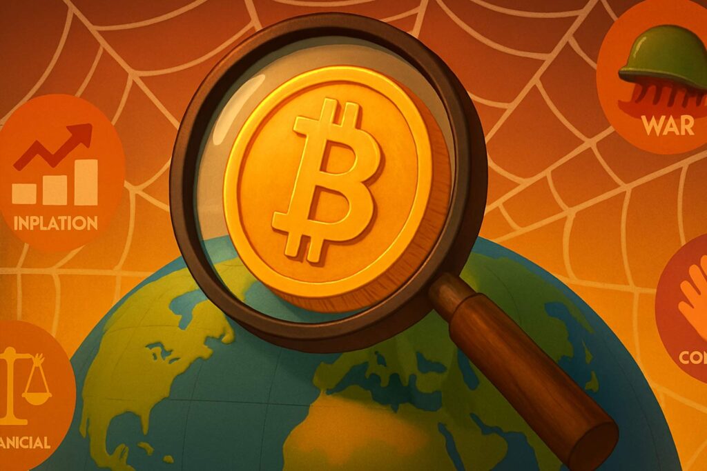 Illustration: a globe with overlaid fall charts.